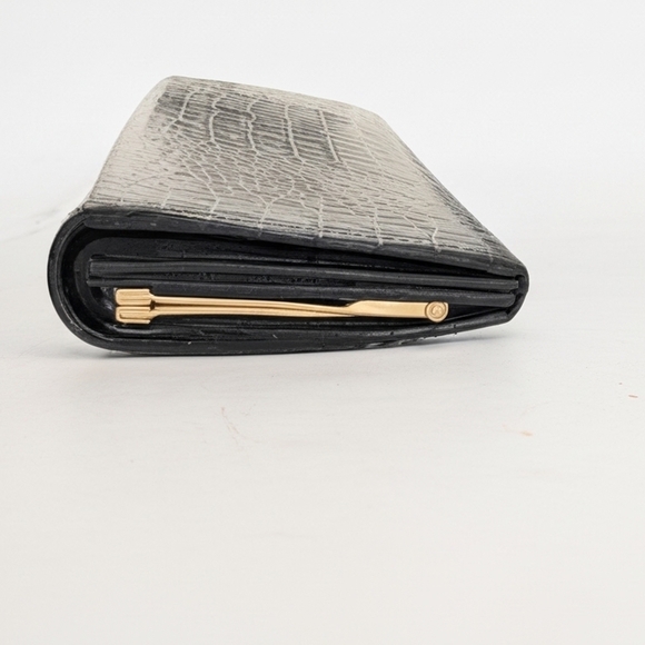 Vintage Yves Saint Laurent Croc Embossed Convertible Wallet Clutch w/ Gold Chain - Picture 4 of 14